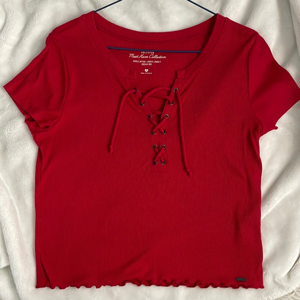Hollister Red Lace up T shirt